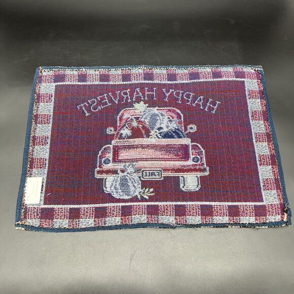 Fall Tapestry Fabric Placemats Set Of 4 Happy Harvest Retro Truck With Pumpkins - Picture 3 of 10